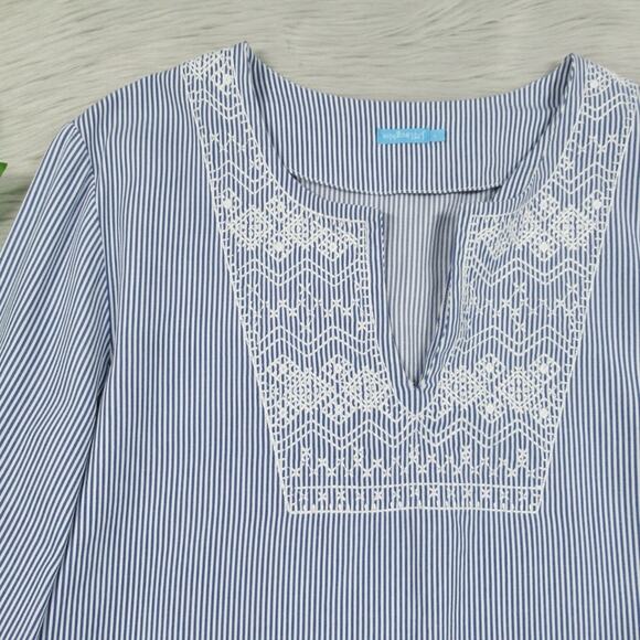 J. McLaughlin Blue & White Striped Embroidered Tunic Top Women's Size Large - Picture 7 of 13